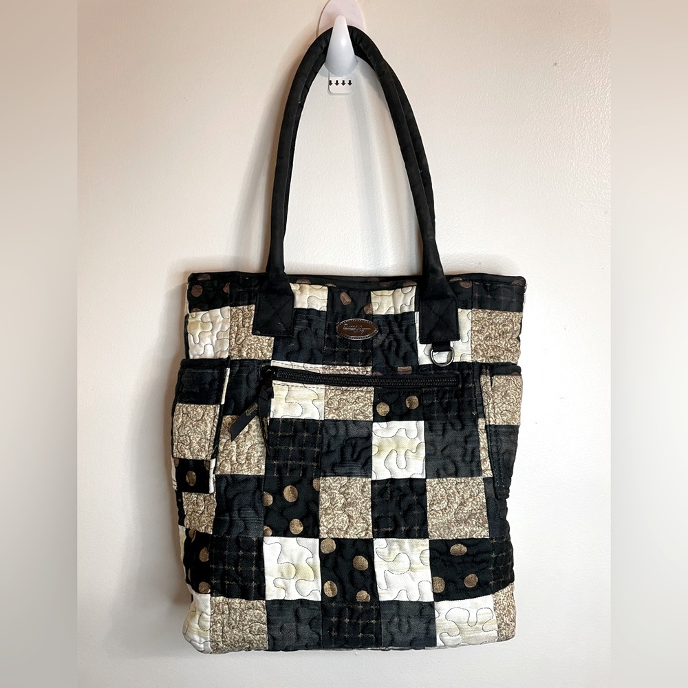 Donna Sharp Patchwork Quilted Purse Handbag Tote Brown with Black Interior
